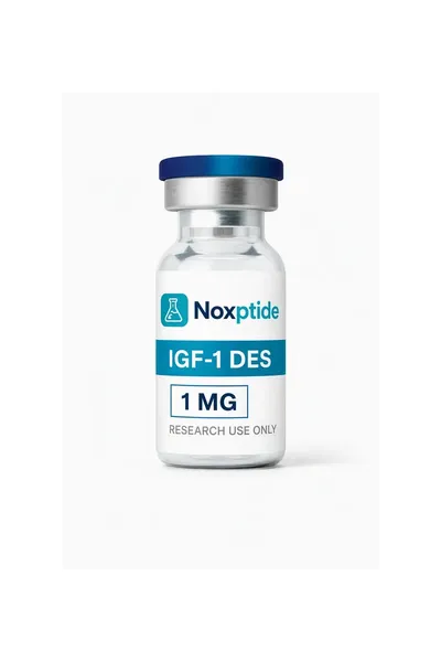 IGF-1 DES 1 mg research peptide vial — Noxptide, ≥99% (HPLC) purity, UK COA verified