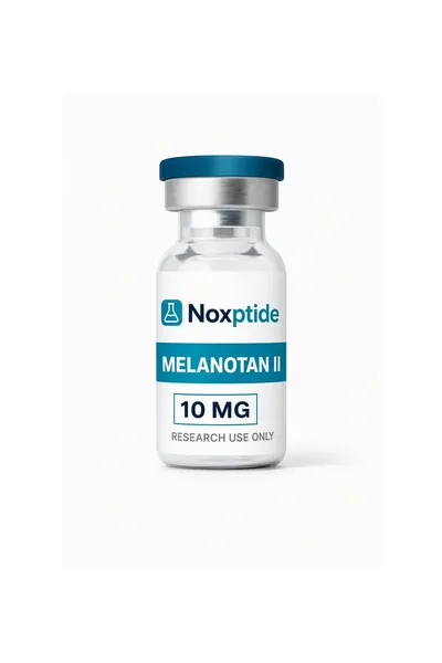 Melanotan II 10 mg research peptide vial — Noxptide, ≥99% (HPLC) purity, UK COA verified