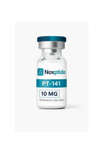 PT-141 10 mg research peptide vial — Noxptide, ≥99% (HPLC) purity, UK COA verified